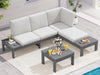 HDPE Outdoor Furniture Set, 4 Seats Outdoor Sectional with Coffee Table, All-Weather Patio Sofa Set, Patio Conversation Sets with Adjustable Backrest Sofa for Garden, Backyard, Grey with Beige