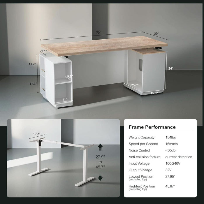71Inch L Shaped Standing Desk With USB WalnutFinish