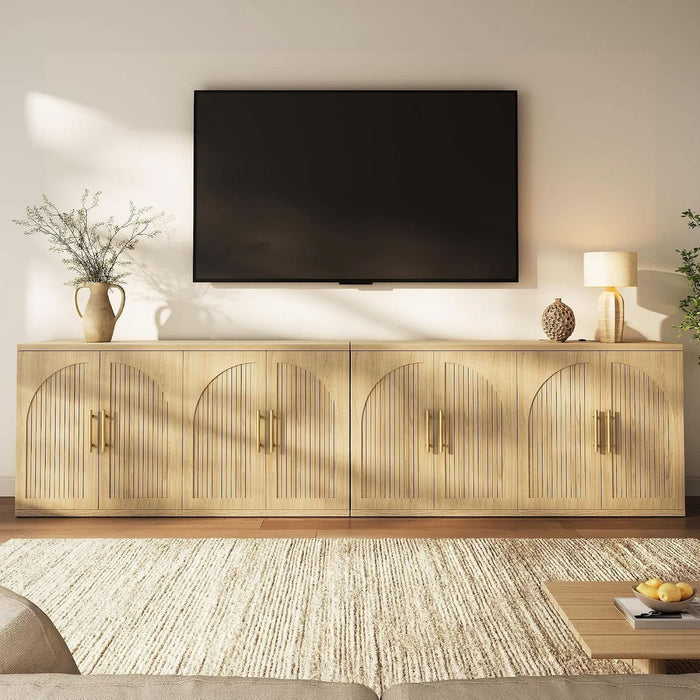 63" Fluted Buffet Cabinet, Oak Credenza with Adjustable Shelf