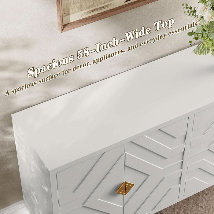58'' Modern Sideboard Buffet Storage Cabinet with 4 Doors, White