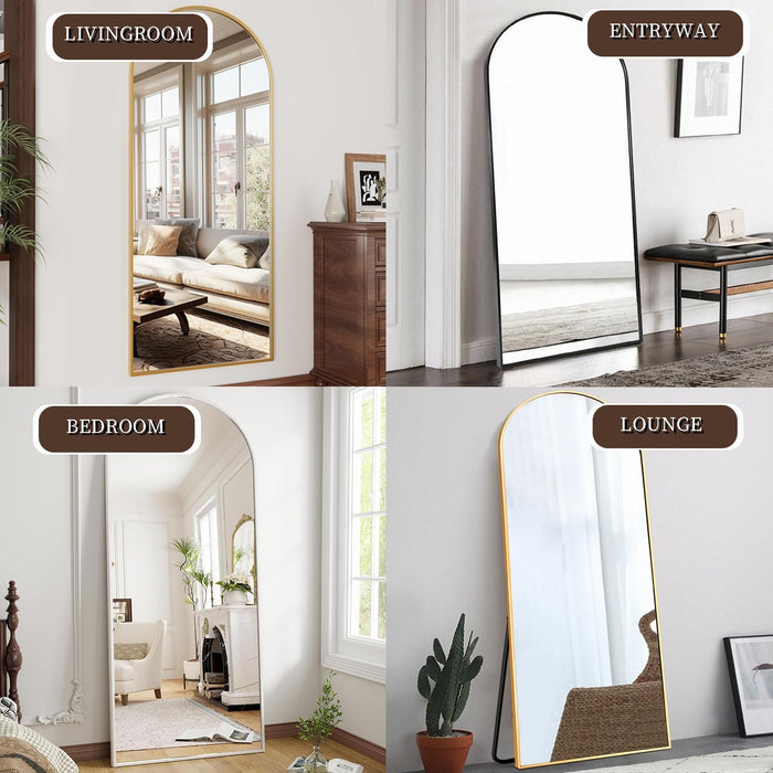 Full Length Mirror, 70"X26" Arched Full Body Floor Mirror with Stand, Hanging or Leaning, Standing, Wall Mounted with Aluminum Frame for Bedroom Living Room (Black)