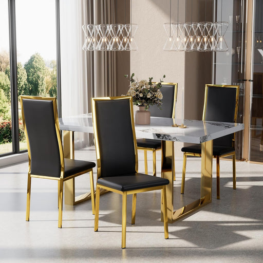 Black Dining Chairs Set of 4 Modern Dining Room Chairs with High Back&Faux Leather Padded Seat Upholstered Dining Chairs with Chrome Metal Gold Legs for Kitchen Dining Room