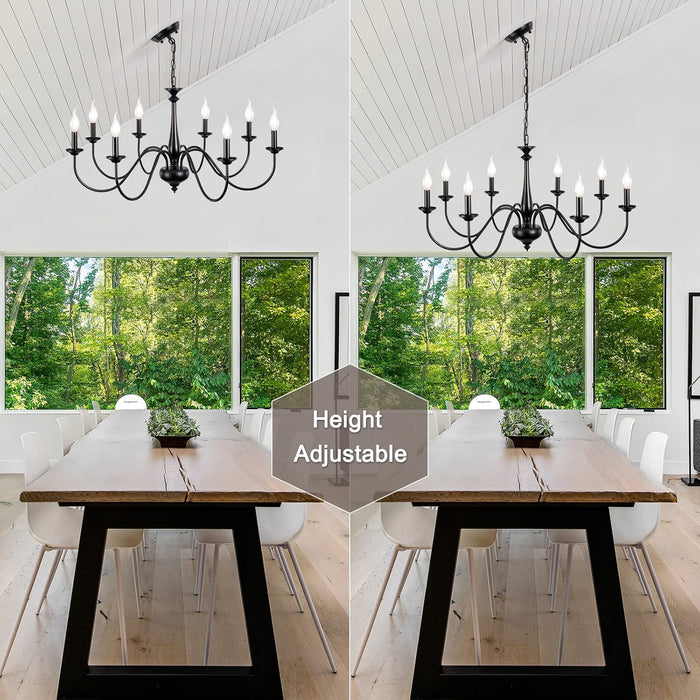 Black Farmhouse Eight Light Chandelier Dining Room