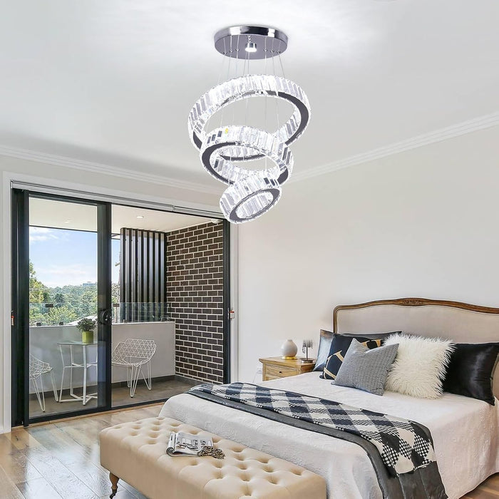 Three Ring Crystal Chandelier LED Ceiling Luminaire