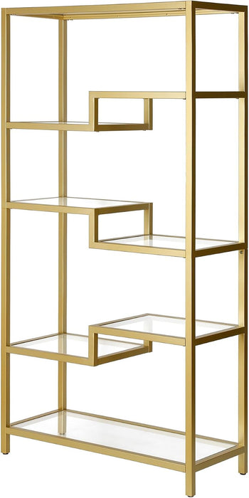 Henn&Hart 68" Tall Rectangular Bookcase in Brass, for Home Office, Living Room | Open Glass Shelving Displays Books, Plants, and Décor in Living Rooms, Offices, or Entryways While Keeping Spaces Bright