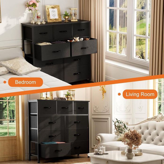 9 Drawer Black Dresser With Integrated Organization