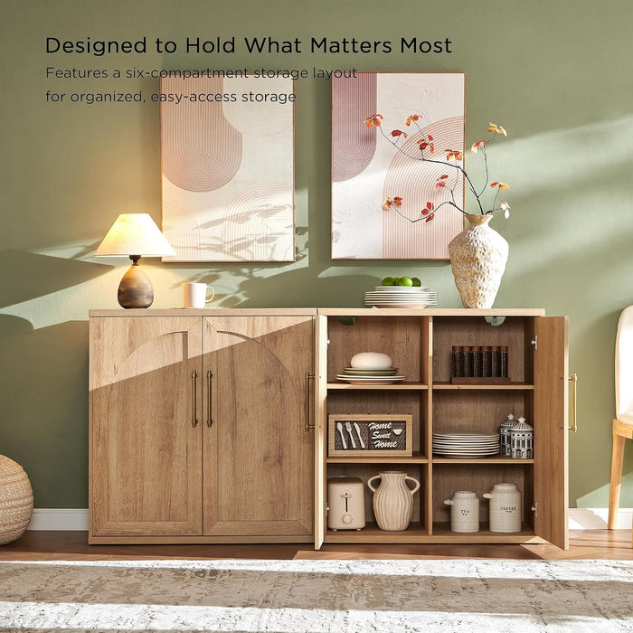Arched Door Sideboard Buffet Cabinet Set of 2, Natural Oak