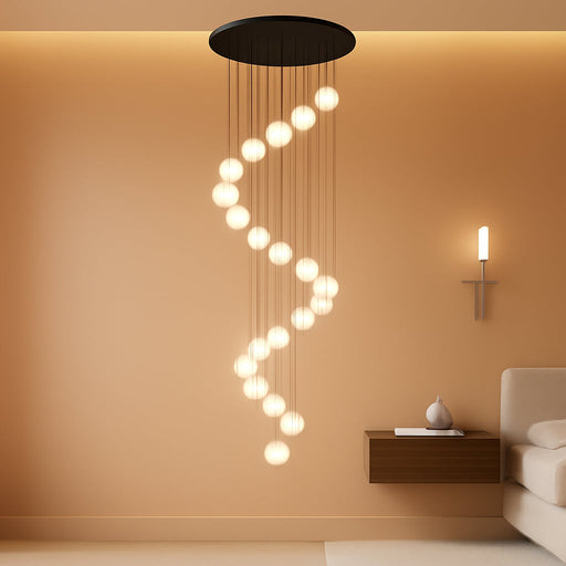 25 Light Black Modern Glam Crystal Ball Chandelier for High Ceiling Staircase Foyer Enterway Living Room Long Crystal Chandelier Lighting