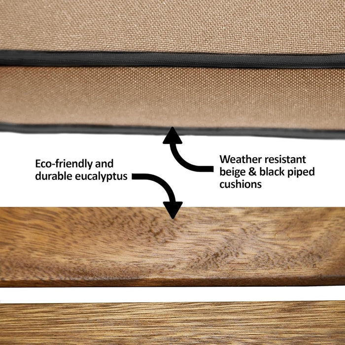 Eucalyptus Wood 3-Piece Square Foldable Bistro Outdoor Furniture Patio Set, Table and 2 Chairs with Cushions, Beige