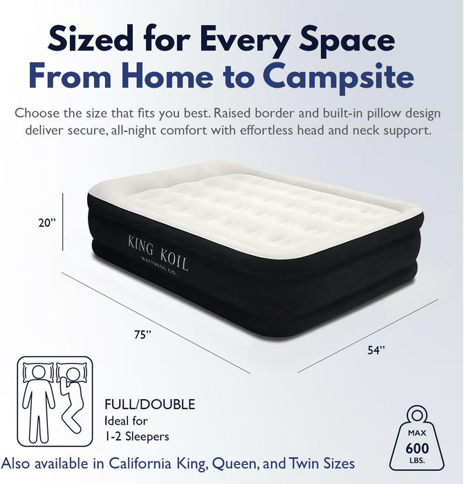 Luxury Full Size Plush Pillow Top Air Mattress with Built-In High-Speed Pump for Home, Camping & Guests 20" Inflatable Double High Blow up Airbed, Durable, Waterproof
