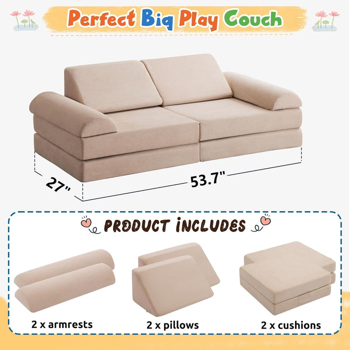 2024 Kids Couch Play Couch Large, Miss Fabric Modular Foam Couch Floor Sofa Soft Play Equipment for Kids, Convertible Sofa Couch and Kids Playhouse