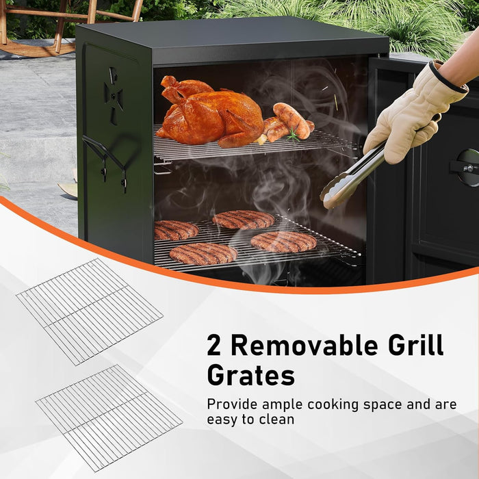 Charcoal Grills, 40" Vertical BBQ Smoker Grill with Built-In Thermometer, Adjustable Air Dampers, Removable Water Pan & Grill Grates for Backyard Picnics, Party, Outdoor Camping
