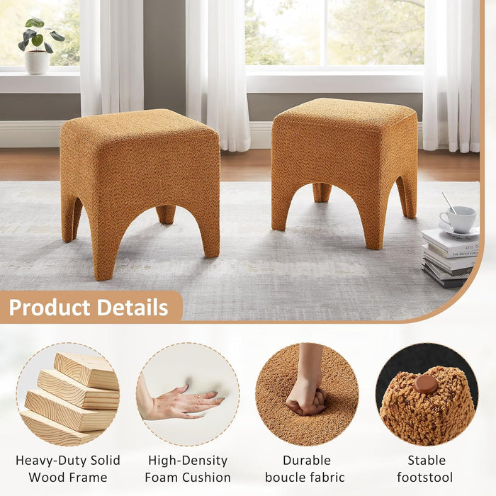 17" Boucle Modern Square Foot Stool Ottoman, Vanity Stool for Makeup, Rectangle Foot Rest for Couch, Upholstered Ottoman Stool for Living Room, Bedroom, Entryway (1, Curry)