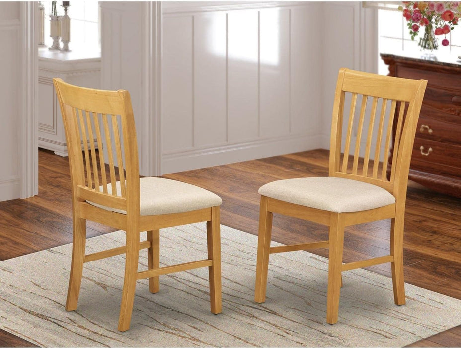 NFC-OAK-C Norfolk Kitchen Dining Chairs - Linen Fabric Upholstered Wood Chairs, Set of 2, Oak