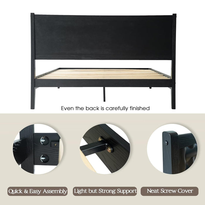 King Size Bed Frame, Solid Wood Platform Bed with Headboard & Footboard, 12 Sturdy Slatted, Central Metal Legs, Easy Assembly, Anti-Slip & Noise-Free, No Box Spring Needed, Ebony Oak Finish ORK-35