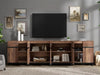 Modern TV Stand with 3 Tiers Bookshelf, Farmhouse Entertainment Center with 4 Large Storage Cabinets and Adjustable Shelf, Wooden Media TV Console with Black Metal Leg for Living Room, Brown