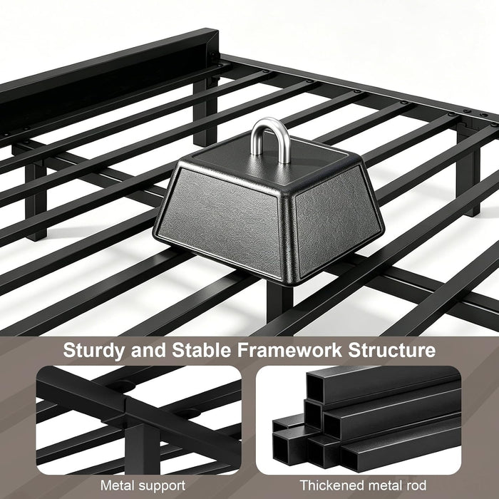 Full Size Bed Frame with LED Lights and Charging Station, Black