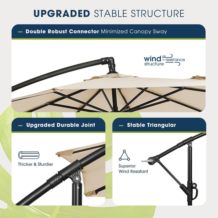 10Ft Patio Umbrella with Base Included, Outdoor Offset Cantilever Umbrella with Sandbag Base for Backyard, Garden and Pool, Easy to Tilt and Crank, Beige