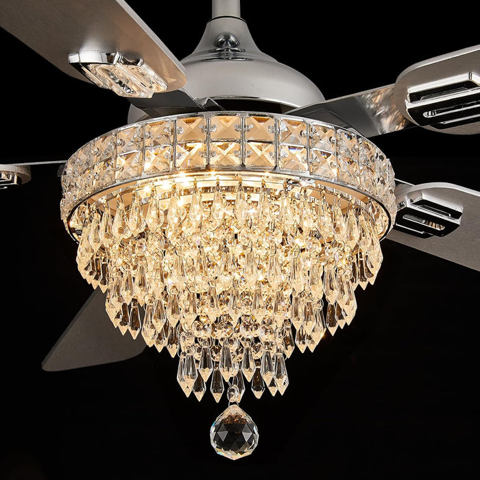 52" Crystal Chandelier Ceiling Fan with Lights - (Glam, Chrome)