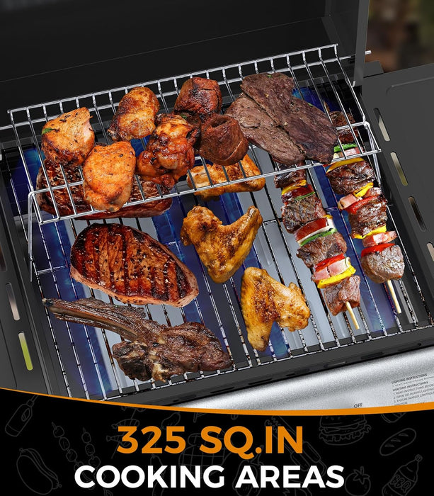 2-Burner Propane Gas BBQ Grill, 20,000 BTU Stainless Steel Grill with Side Shelves and Wheels, Portable Outdoor Grill for Patio, Backyard, Garden, or Camping Cooking