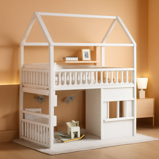 White FullSize House Loft Bed WithUnderbed Storage