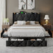 Full Size Bed Frame with 4 Storage Drawers, Upholstered Platform Bed with Charging Station, Wingback Storage Headboard, Wooden Slats Support, No Box Spring Needed, Easy-Assembly, Black
