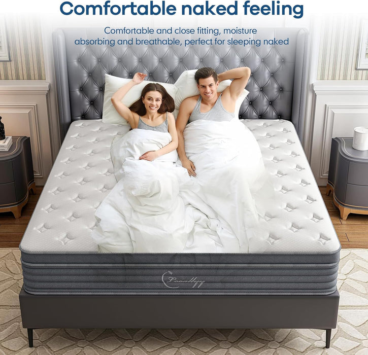 Queen Mattress 12 Inch, Hybrid Memory Foam Box Mattress, Independent Bagged Spring, Motion Isolation, Deep Sleep, Certipur-Us