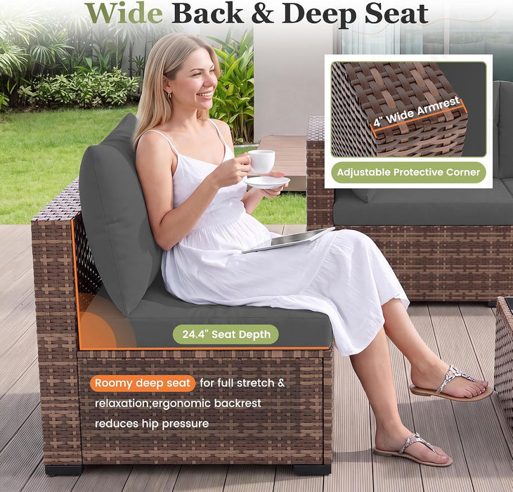 Patio Furniture Set with Fire Pit Table 8 Pcs Modular Dark Grey