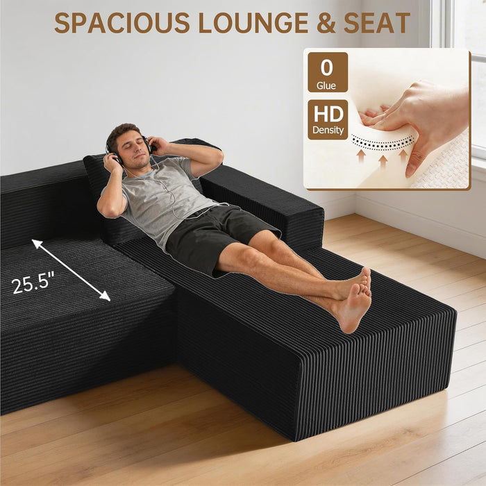 103Inch Black Corduroy Premium Modular Sectional Sofa