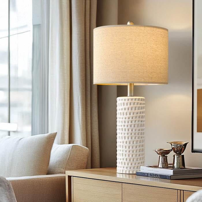 24" Farmhouse Ceramic Table Lamp Set of 2 for Bedroom Living Room White Desk Decor Bedside Lamps for Study Room Office Dorm Modern Accent Nightstand Lamp End Table Lamps