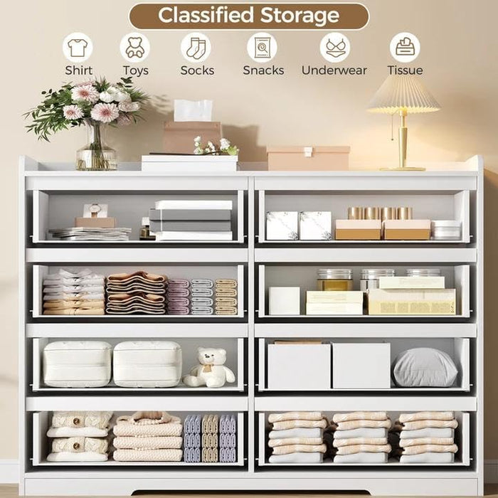 White Dresser for Bedroom, 8 Drawer Dresser Chests of Drawers