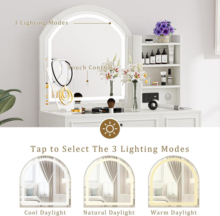 Antiquewhite Vanity Desk With LED Illuminated Mirror