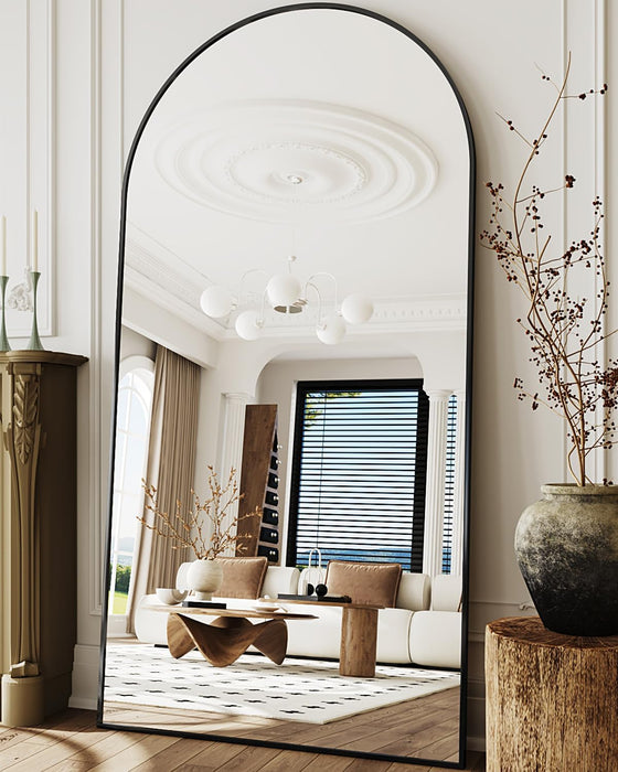 Full Length Mirror, 81"X41" Oversized Floor Mirror Freestanding, Full Body Floor Standing Mirror with Stand, Hanging Mounted for Bedroom Living Room, Black, Arched Style