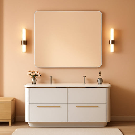 55X36 Inch Silver Bathroom Mirror, Large Rectangular Vanity Mirror, Metal Framed Rectangle Mirror, Rounded Corner Wall Mounted Mirrors for Living Room Bedroom Entryway Horizontal or Vertical
