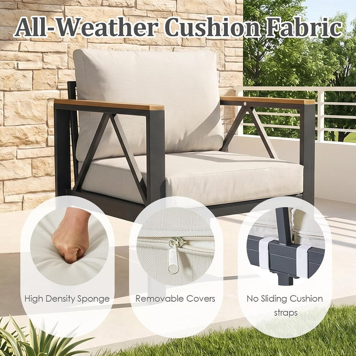 Aluminum Outdoor Patio 2 PCS Armchair Set, Washable Thick Cushions, All-Weather Modern Metal Furniture for Garden, Backyard, Porch, Oatmeal