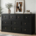 59" Wide Black 10 Drawer Dresser for Bedroom with Gold Metal Handle