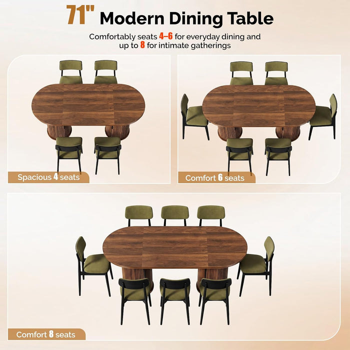 71” Oval Dining Table for 6-8 with Storage, Fluted Base, Walnut