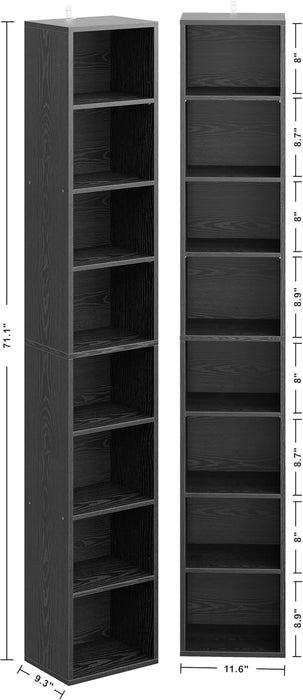 Bookshelf 8 Tier Set of 2, Tall Narrow Book Shelf, Corner Bookcase