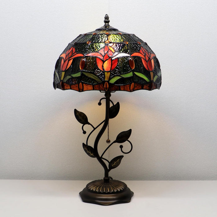 Tiffany Style Red Tulip Stained Glass Table Lamp 19 Inch