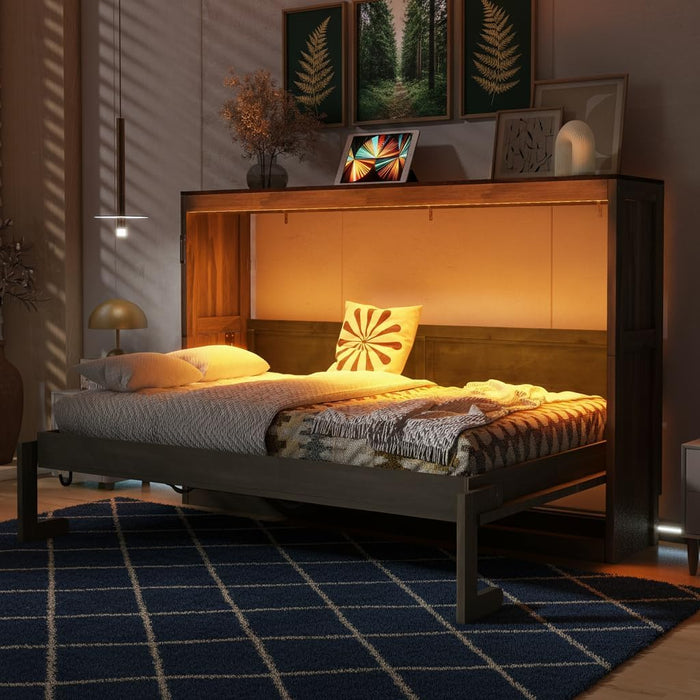 Contemporary SpaceSaving Murphy Bed With LED Brown