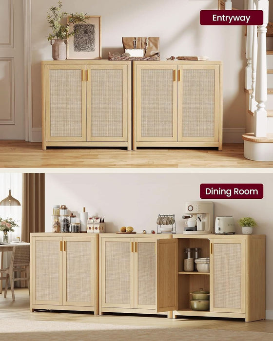 Boho Buffet Cabinets, Set of 2, with Rattan-Look Doors