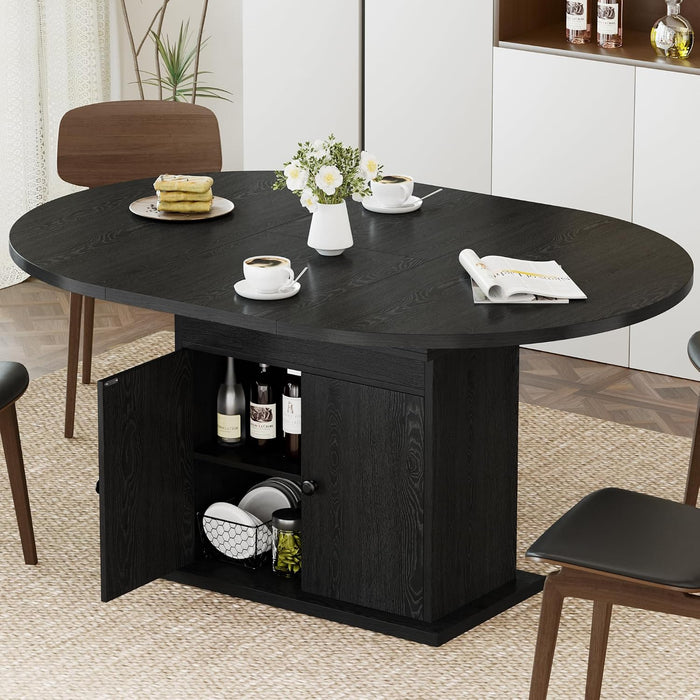 43.3In-59In Extendable round Dining Table for 4-8, Modern Expandable Kitchen Oval Dining Table, Space Saving Circle Dining Room Table with Storage Shelf for Kitchen Living Room