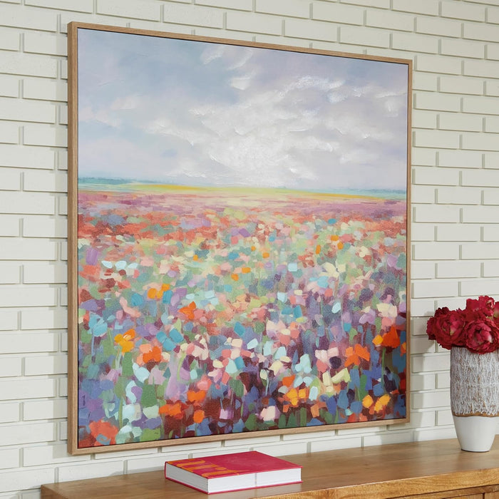 Sethford Classic Hand Painted Flower Wall Art 48 X 48 Inches, Blue & Orange