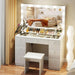 Vanity with Lighted Mirror - Makeup Vanity Desk with Glass Top, 7 Drawers and Power Outlet, 3 Color Lighting Modes Adjustable Brightness, 44" Vanity Table with Stool for Women Girls, White