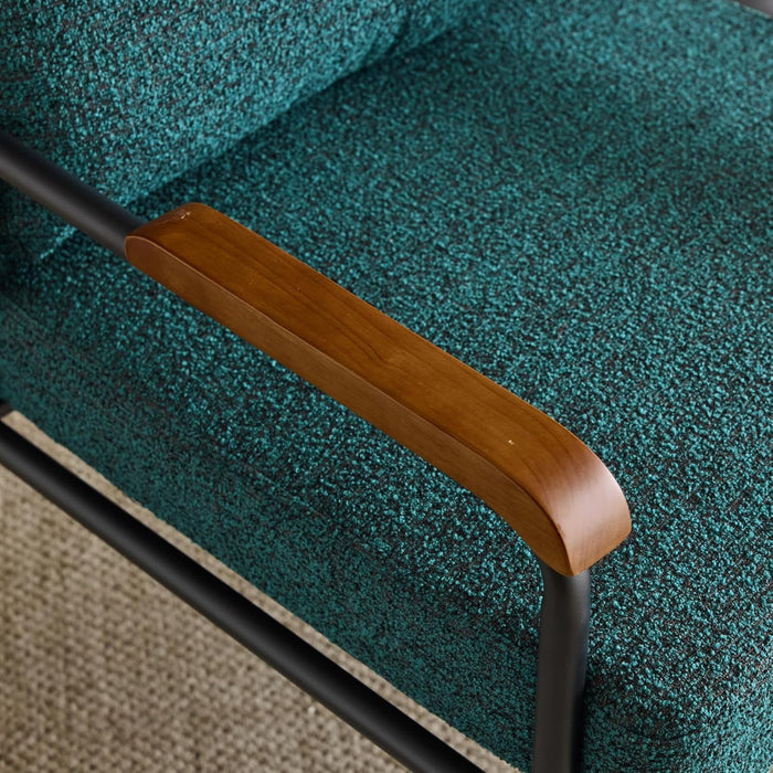 Accent Chair Modern Armchair with Metal Frame Linen Fabric Upholstory Living Room Chair Mid-Century Reading Chair with Wooden Arms for Living Room, Bedroom, Reading Room, Apartment, Green