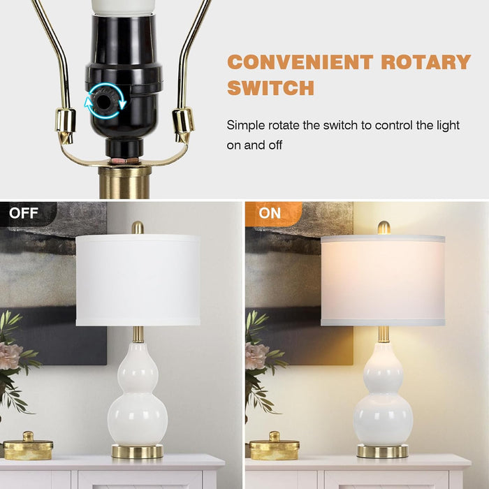 Double Gourd Ceramic Table Lamps Set of 2, Modern White Bedside Lamps for Night Stand, Contemporary Nightstand Lamps for Bedroom Living Room (Bulb Included)