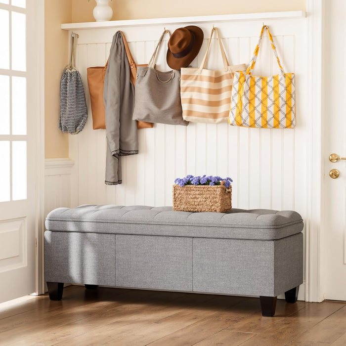 47 Inches Ottoman with Storage, Storage Bench with Legs, Ottomans for Living Room, Entryway, Adjustable & Movable, Easy Assembly, Linen Fabric Light Gray