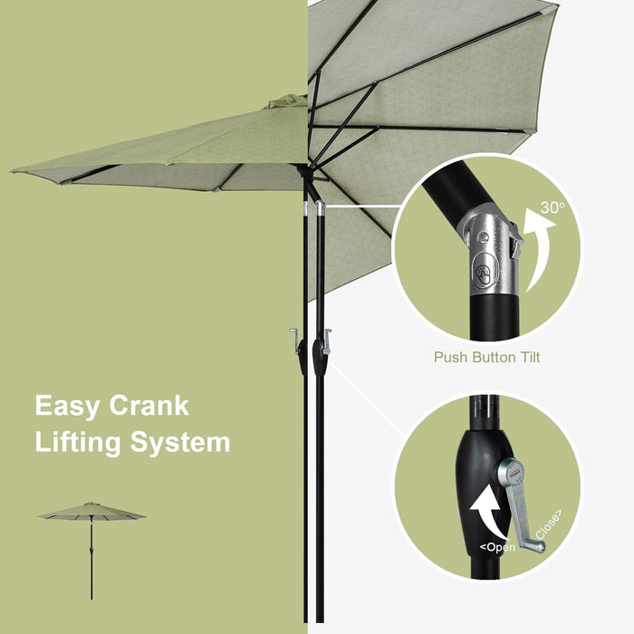 Striped Patio Umbrellas Outdoor Table Market Umbrellas with Crank & Pust Button Tilt|Auto-Tilt, 8 Steel Ribs, High Color-Fastness Canopy
