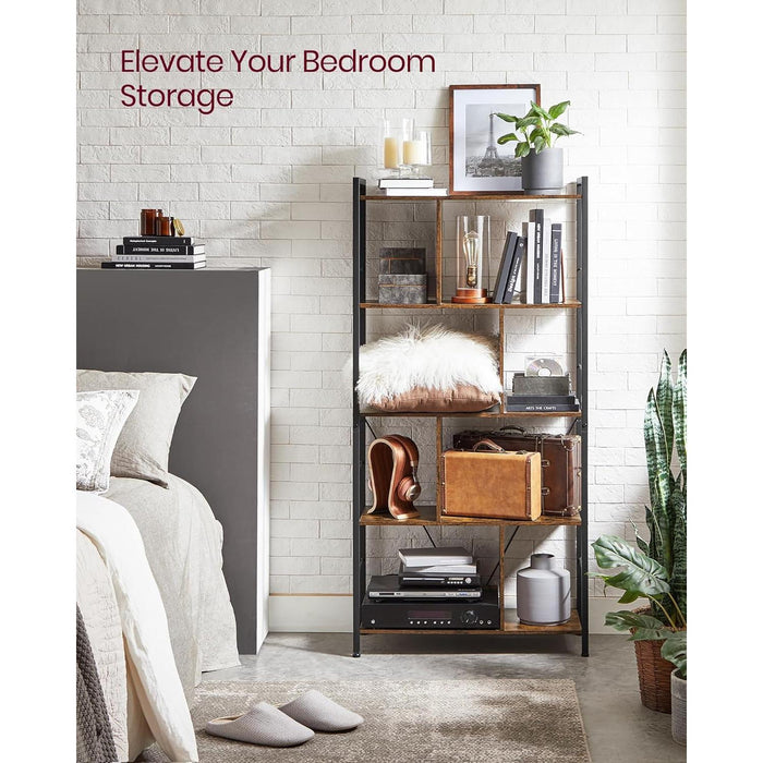 Bookshelf, 5-Tier Bookcase, Storage Shelving Unit, Display Shelf with Open Compartments for Living Room, Home Office, Bedroom, Industrial, Rustic Brown and Black ULBC121B01