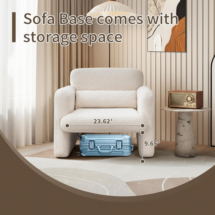 33.86" Accent Chairs, Modern Sherpa Fabric Armed Chair Comfy Upholstered Armchair Leisure Single Sofa Chair with a Waist Pillow for Bedroom, Office and Living Room